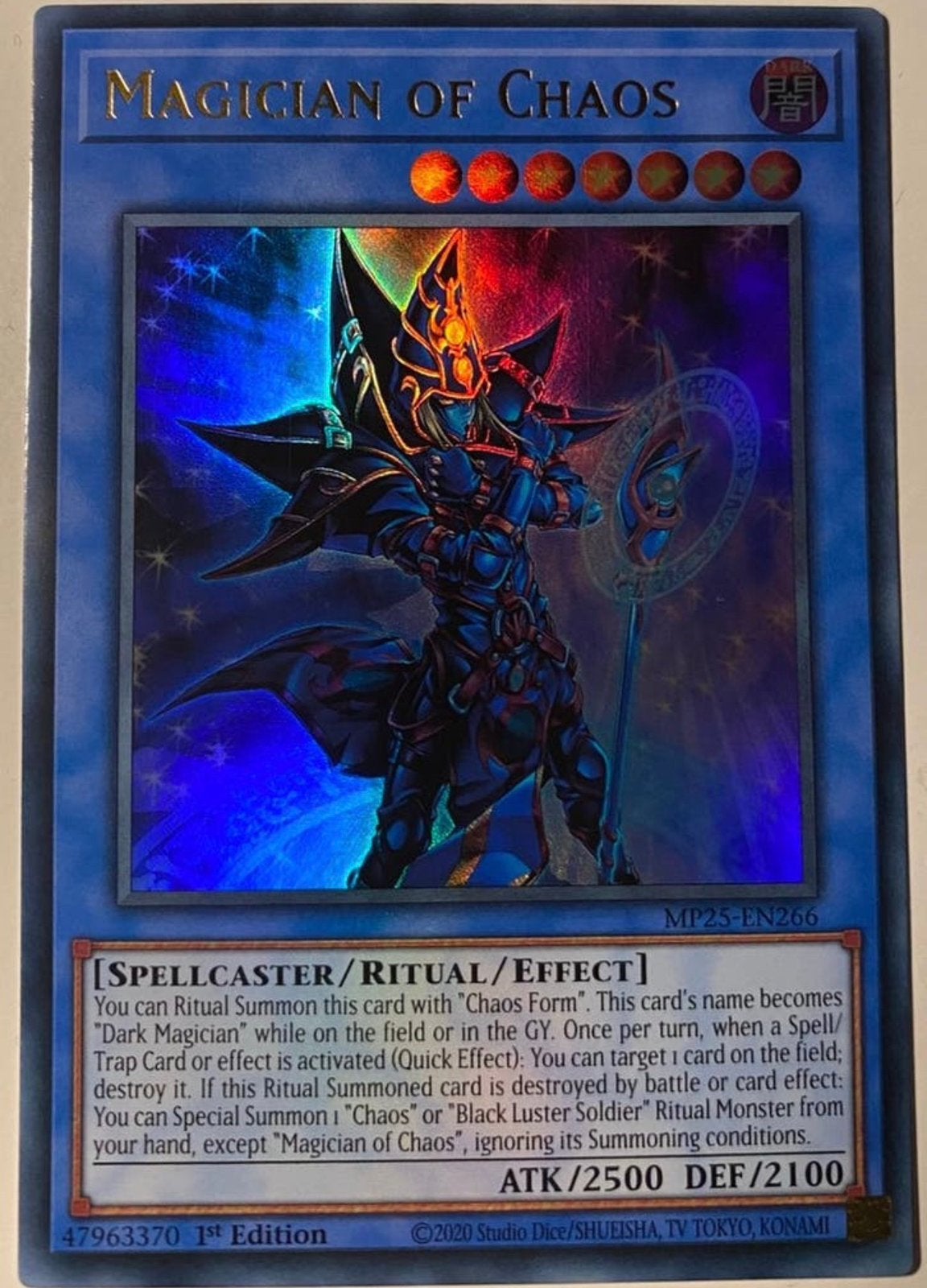 Yu-Gi-Oh! Magician of Chaos MP25 1st Edition Tin Promo !, Ophalen of Verzenden, Zo goed als nieuw, Losse kaart, Foil