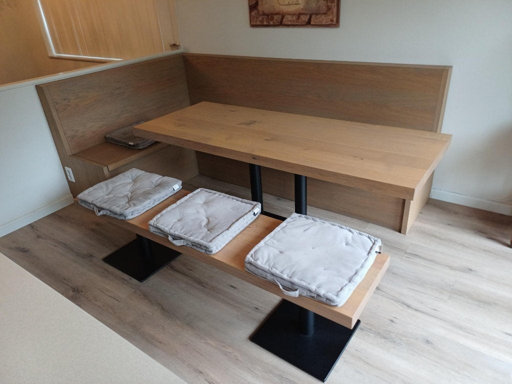 Eetkamerhoekbank 7-8 persoons  met tafel en extra zitbank, Ophalen, Gebruikt, Hout, Eiken