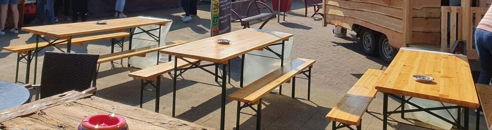 Bierbanken en biertafels - Set van 10 stuks 220 x 70, Ophalen, Gebruikt