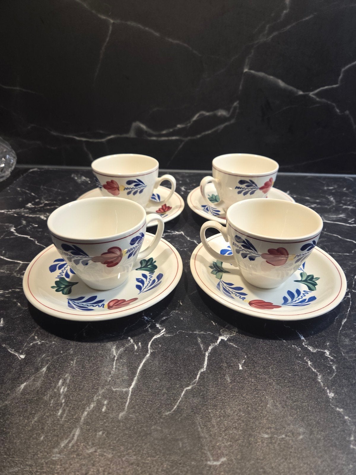 Set van 4 Delfts Blauw-stijl koffiekopjes met schotels, Ophalen