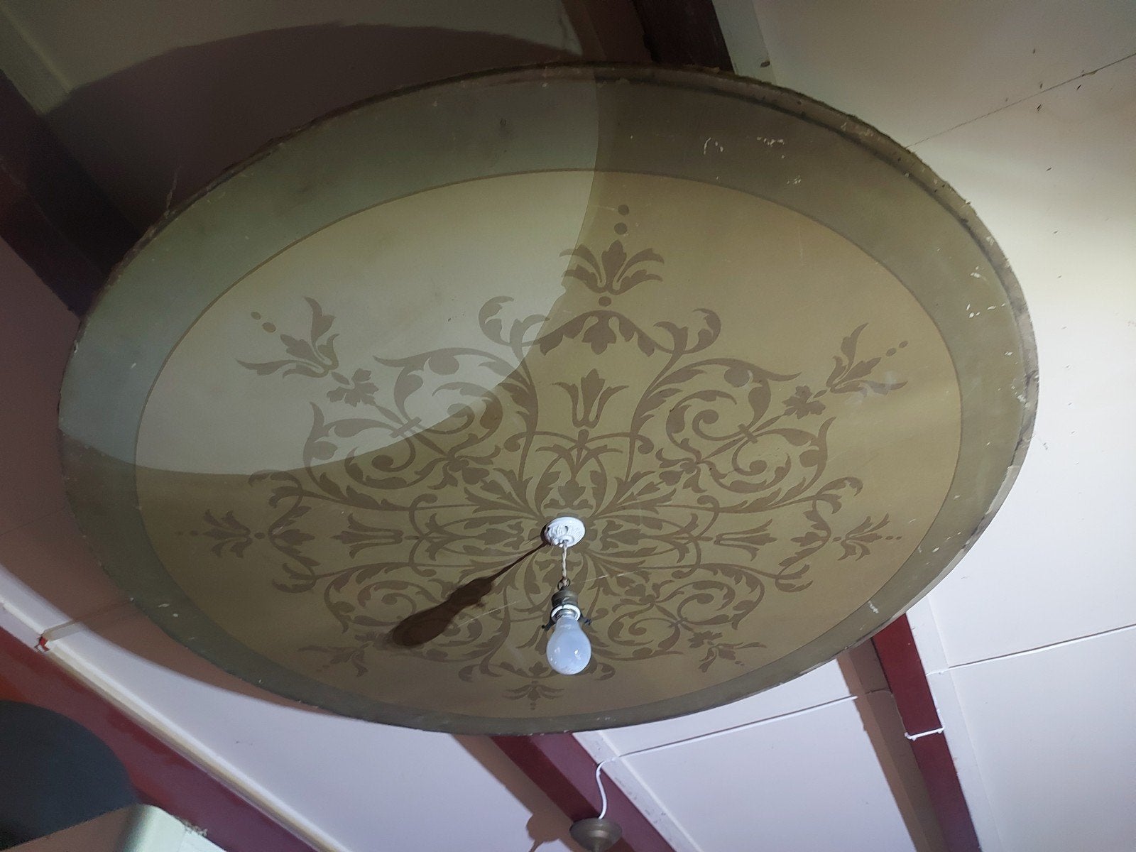 Antiek beschilderd plafond ornament linnen op frame 140 cm ø, Ophalen
