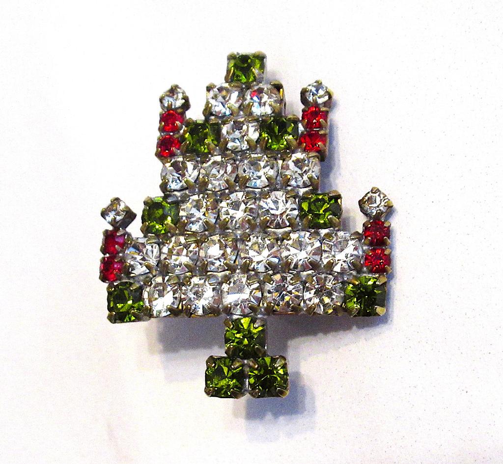 Vintage kristallen kerstboombroche., Ophalen of Verzenden, Gebruikt, Overige kleuren, Overige materialen
