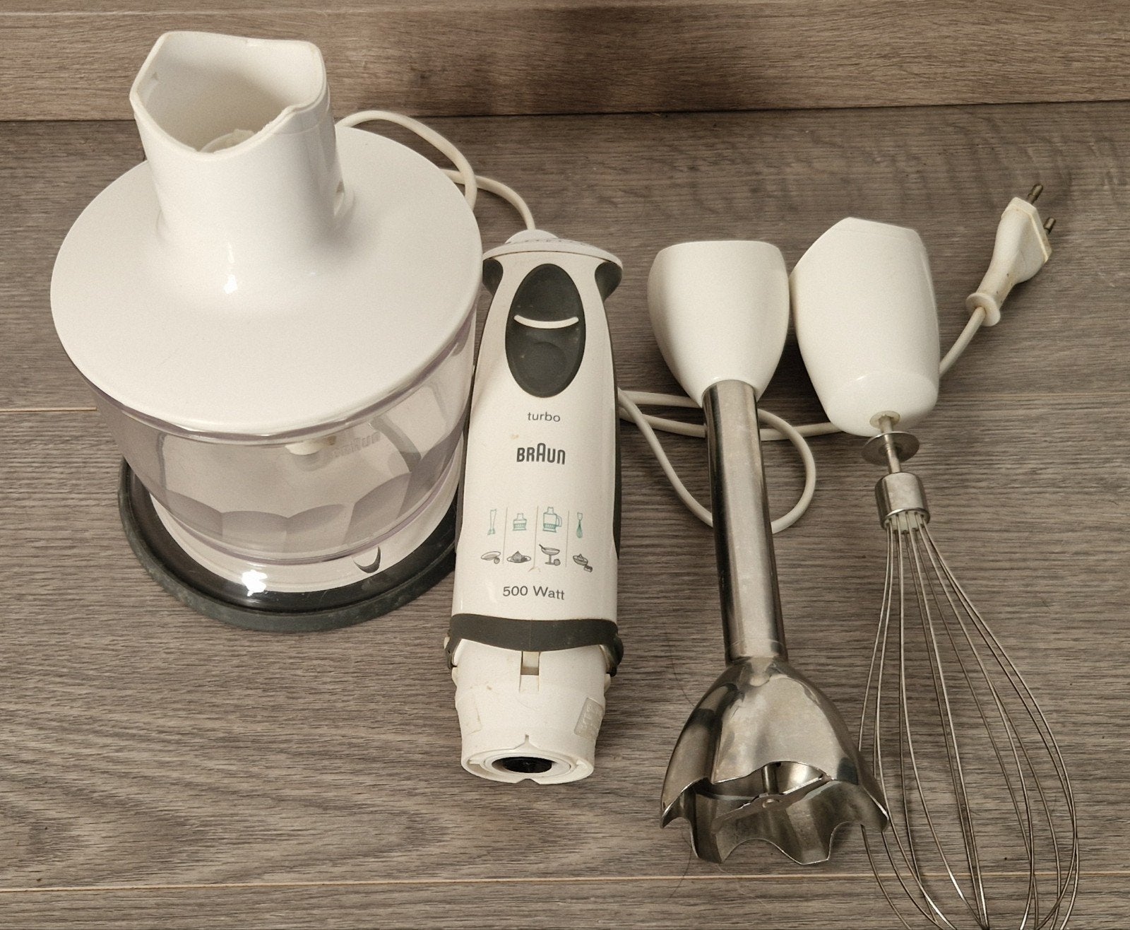 Braun Staafmixer Set - 500 Watt met Garde en Hakmolen, Gebruikt, 3 snelheden of meer, Ophalen of Verzenden, Vaatwasserbestendig