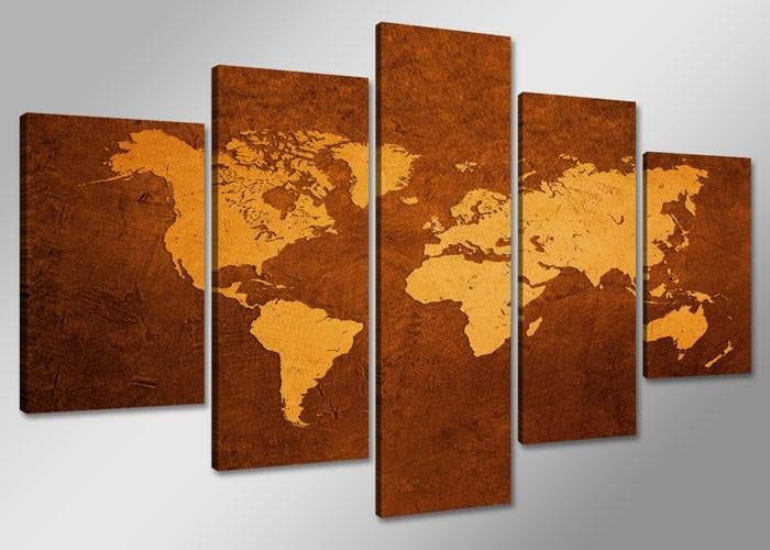 Nieuw * 5 Luik van Canvas * Wereldkaart 50x100cm, 50 tot 75 cm, Nieuw, Ophalen of Verzenden, Schilderij