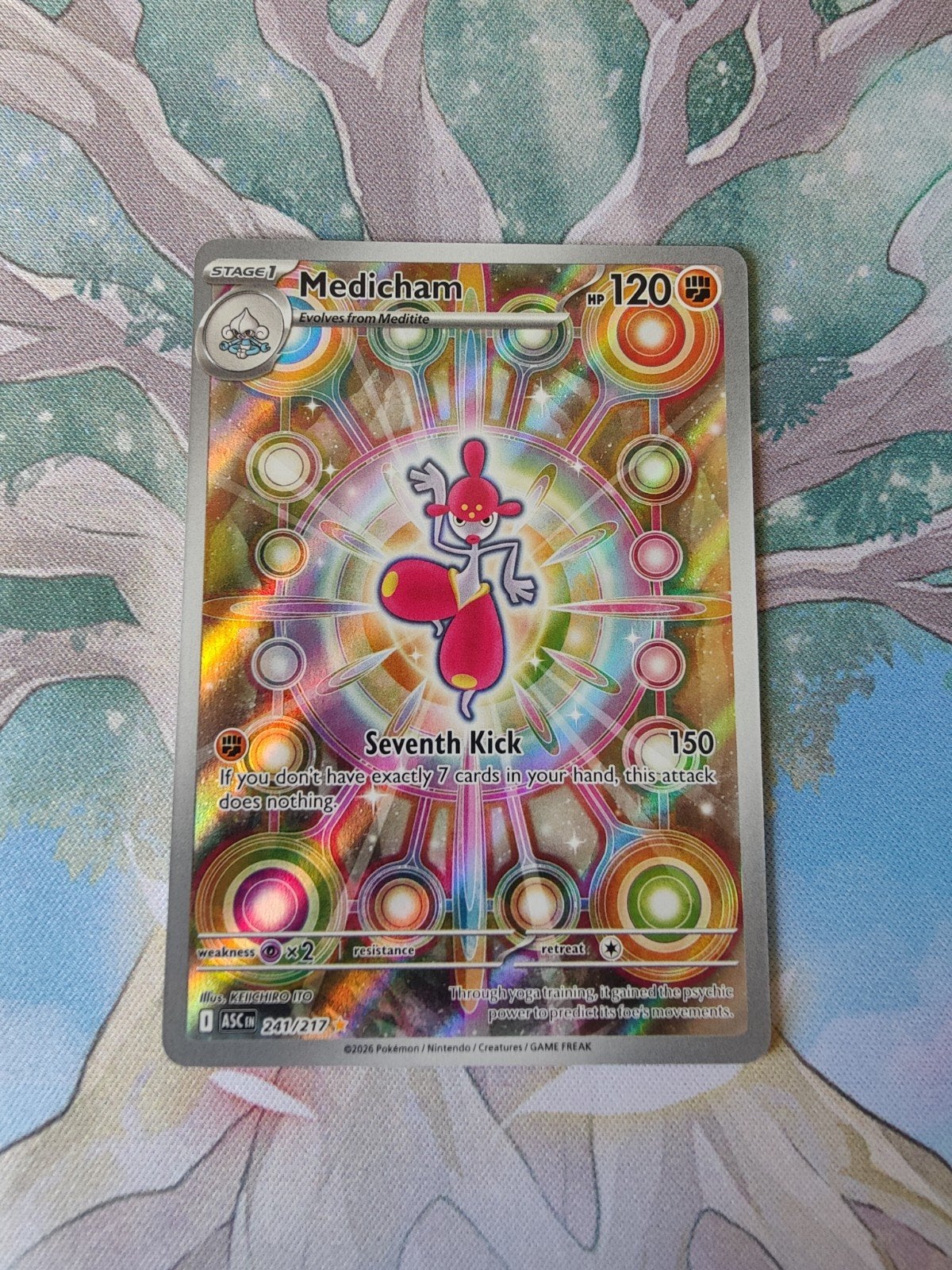 Pokemon ascended heroes medicham ex illustration 241/217, Ophalen of Verzenden, Nieuw, Losse kaart, Foil