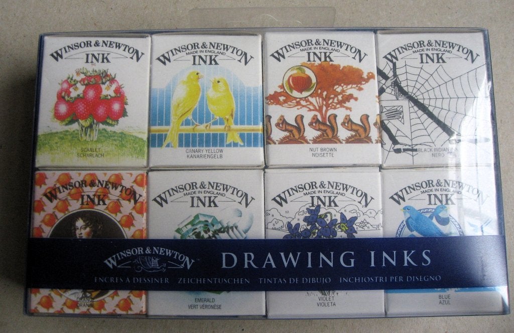 Doos met 8 kleuren Winsor en Newton tekeninkt + tekenpen, Ophalen of Verzenden, Nieuw, Overige typen