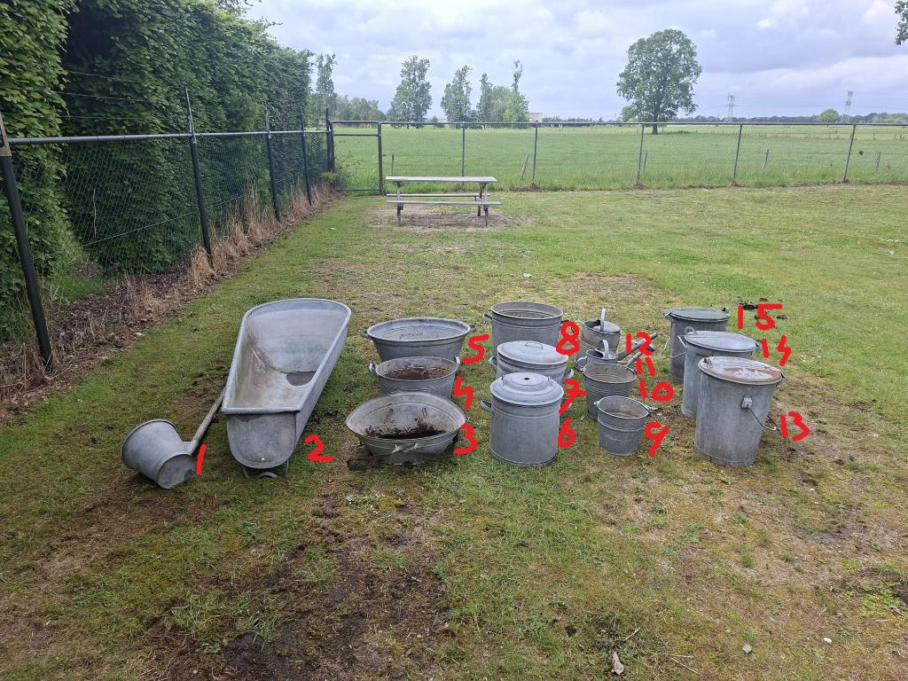 Zinken kuipen teilen emmers gieters vuilnisemmers badkuip, Tuin en Terras, Bloembakken en Plantenbakken, Ophalen, Gebruikt, Minder dan 60 cm