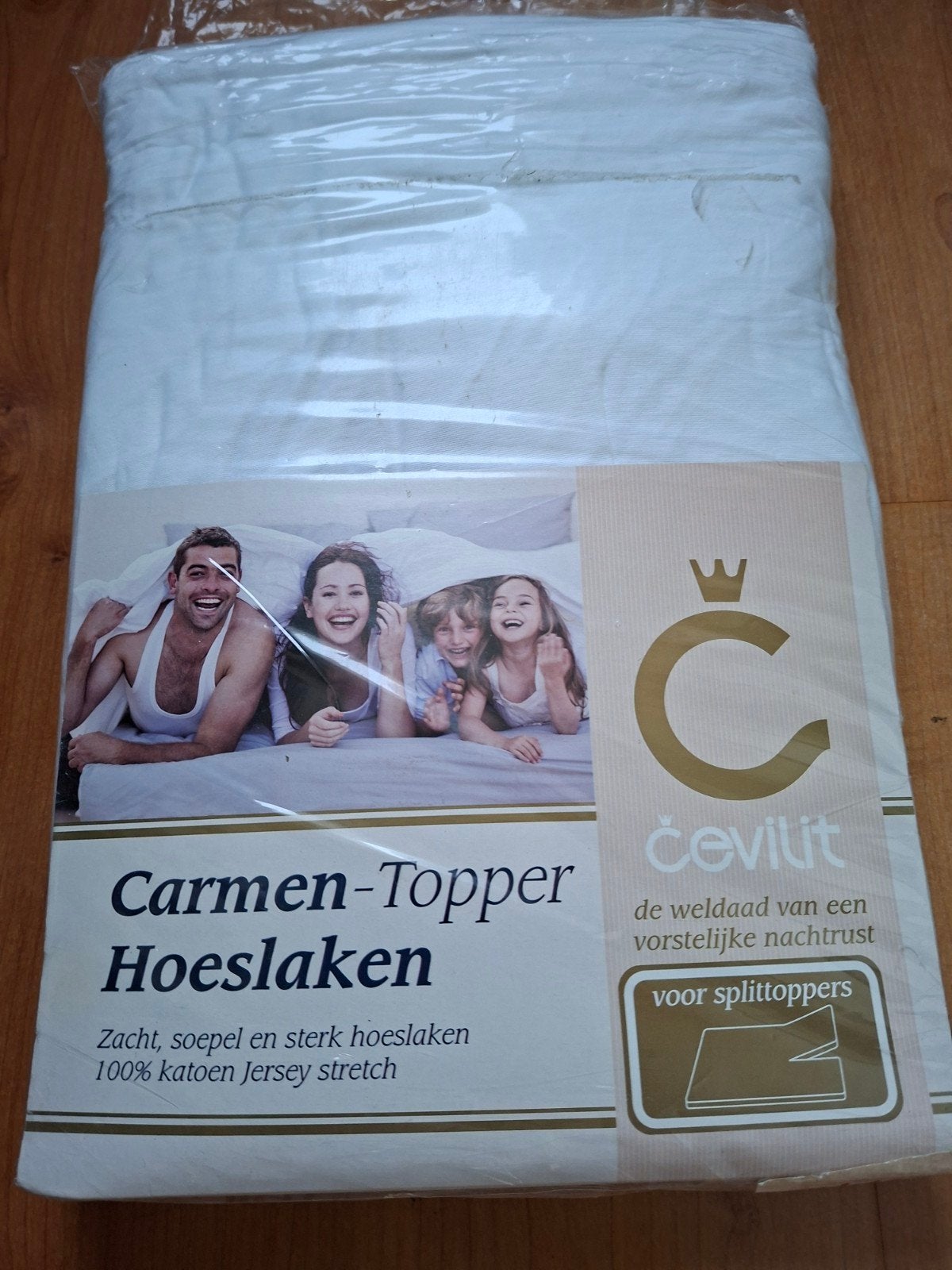 Carmen-split-topper hoeslaken 160x200/ katoen stretch wit, Huis en Inrichting, Slaapkamer | Beddengoed, Katoen, Ophalen of Verzenden