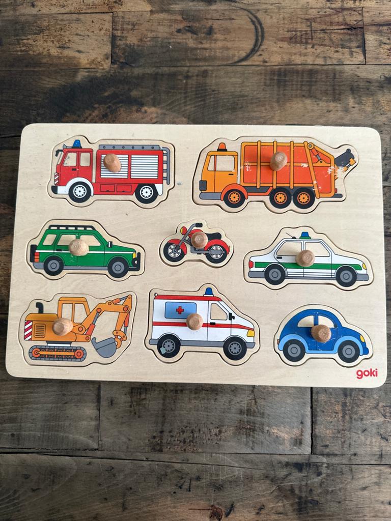 Goki houten puzzel voertuigen, Ophalen, Gebruikt, Puzzelen
