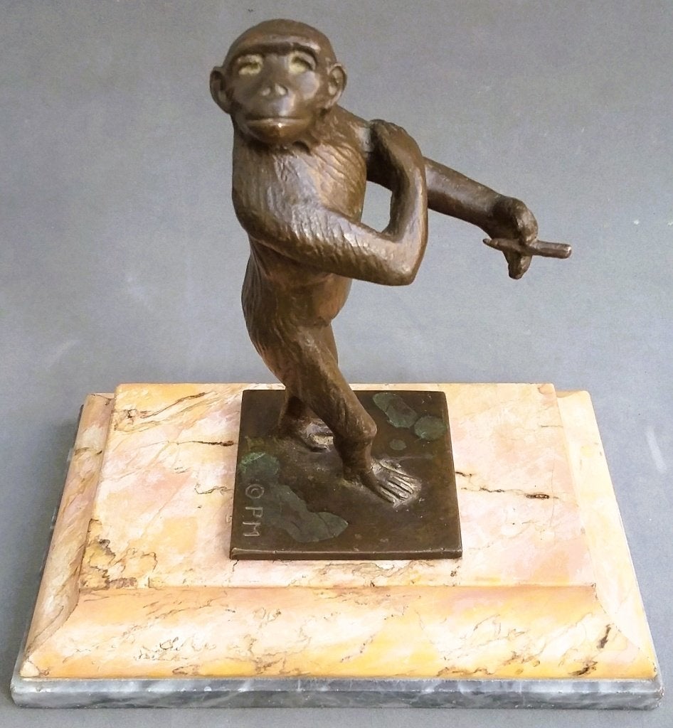 Omstreeks 1915 - 1940 Brons Bronzen Beeld AAP met SIGAAR, Antiek en Kunst, Ophalen of Verzenden, Brons