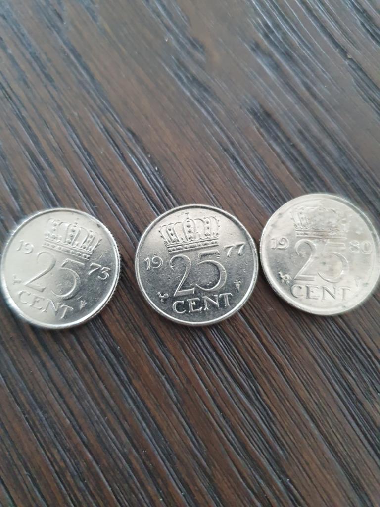 Set van 3 Nederlandse 25 cent munten Koningin Juliana, Ophalen of Verzenden, Koningin Juliana, 25 cent, Setje