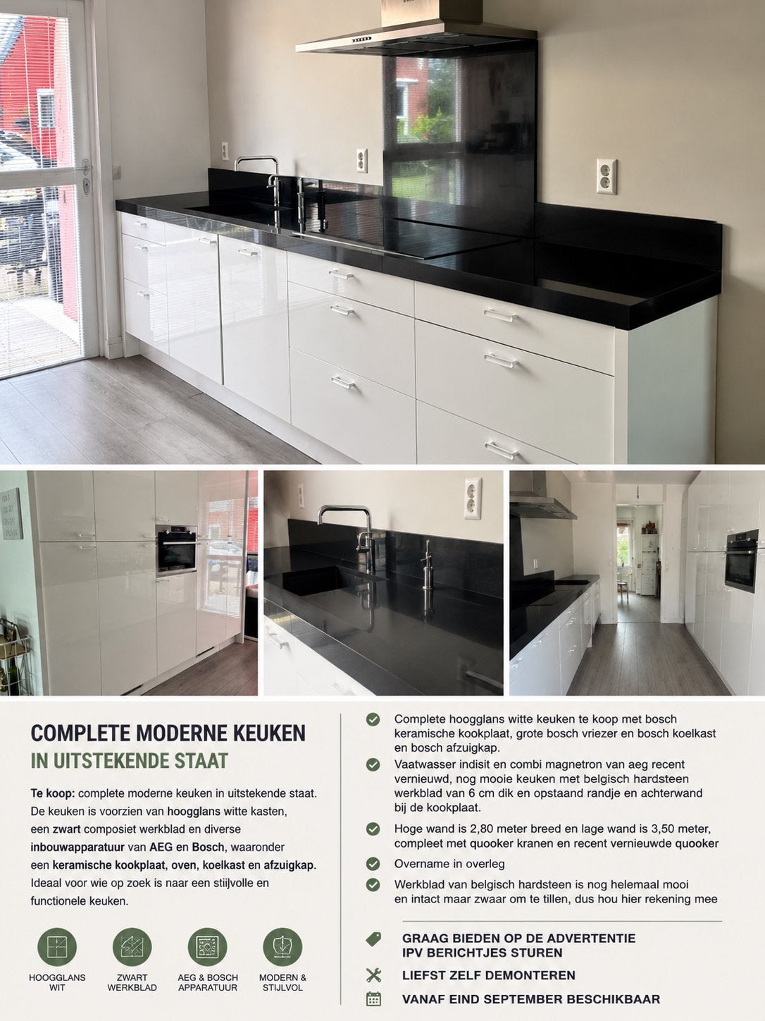 Moderne Hoogglans Witte Keuken met belgisch hardsteen blad, Huis en Inrichting, Keuken | Complete keukens, Gebruikt, Enkelwandige keuken