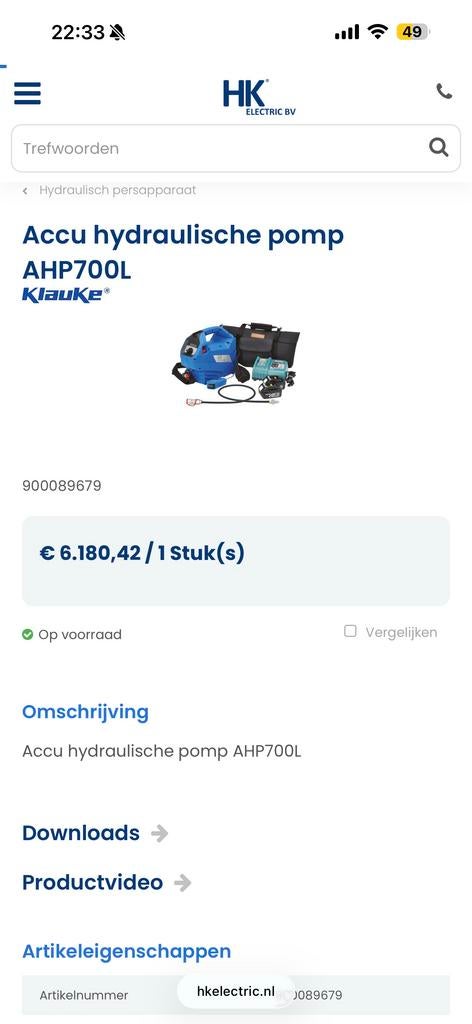 Accu hydraulische pomp AHP700L Klauke, Ophalen of Verzenden, Nieuw