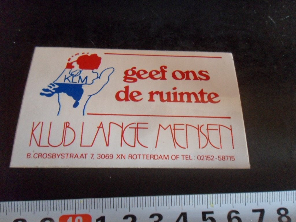 sticker KLM klub lange mensen rotterdam geef ons de ruimte, Verzamelen, Stickers, Ophalen, Zo goed als nieuw