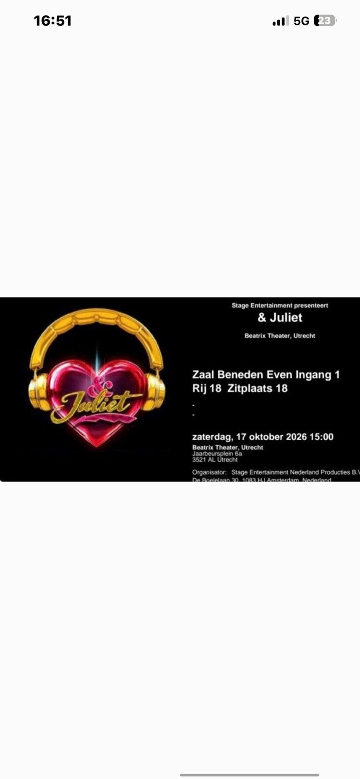 &Juliet 17 oktober, Tickets en Kaartjes, Theater | Musical, Twee personen