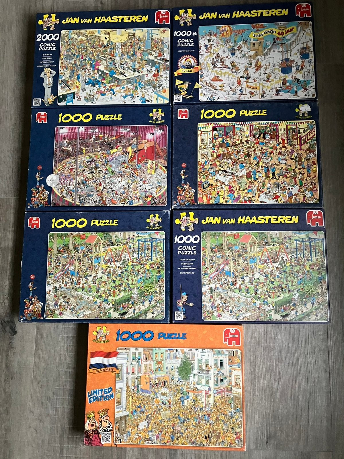 Te koop diverse Jan van Haasteren puzzels, Ophalen, 500 t/m 1500 stukjes, Zo goed als nieuw