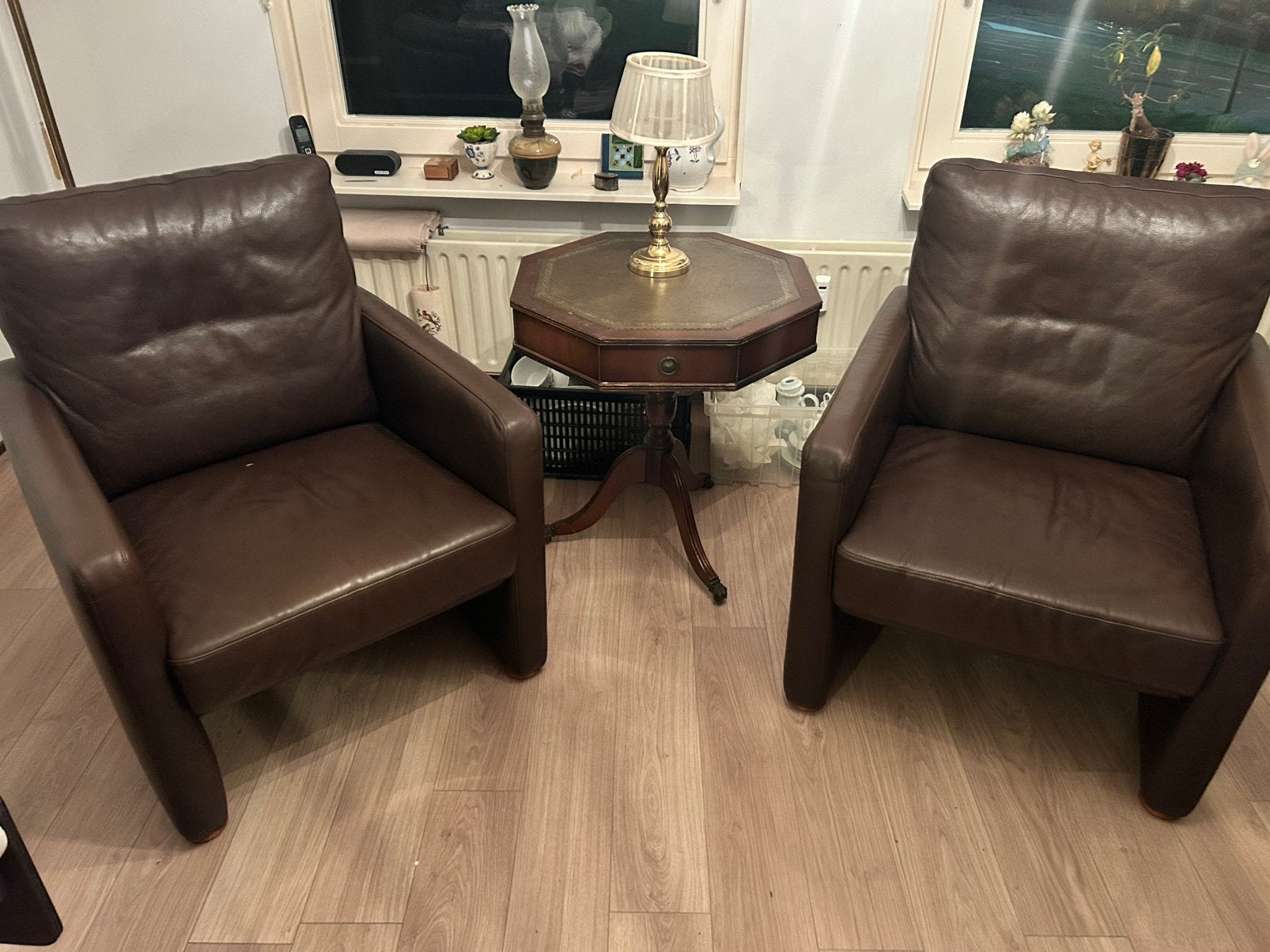 2 bruin lederen fauteuils van merk W. Schillig, Ophalen, Gebruikt, 75 tot 100 cm, Lederen bruine stoelen