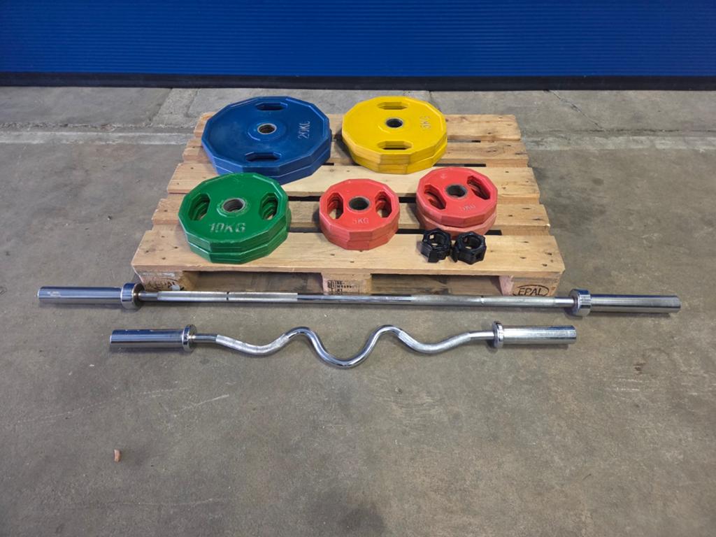 Olympische halterstang curlstang met gewichten 110kg, Ophalen, Zo goed als nieuw, Halterstangen