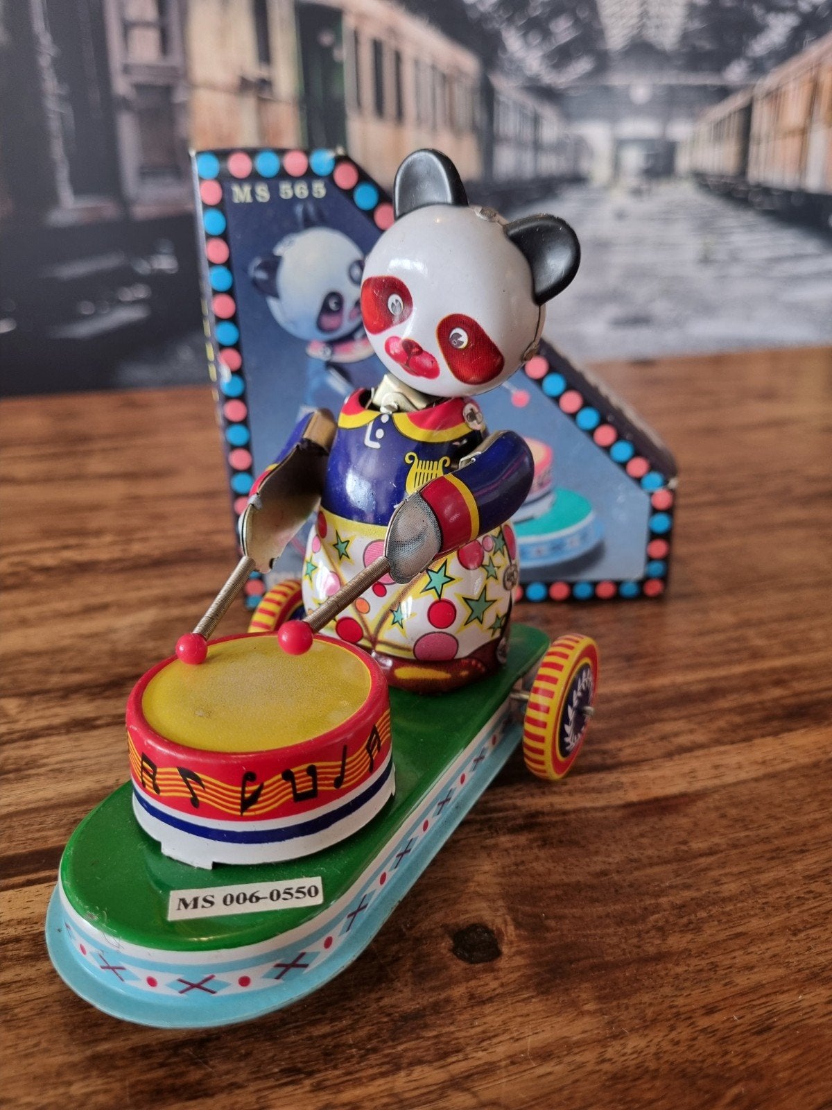 Vintage Opwindbaar Blikken Speelgoed Panda Trommelaar MS 565, Antiek en Kunst, Ophalen of Verzenden