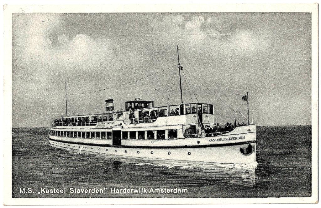 Harderwijk gld,rondvaartboot kasteel Staverden, gelopen 1936, Verzenden, 1920 tot 1940, Gelopen, Gelderland