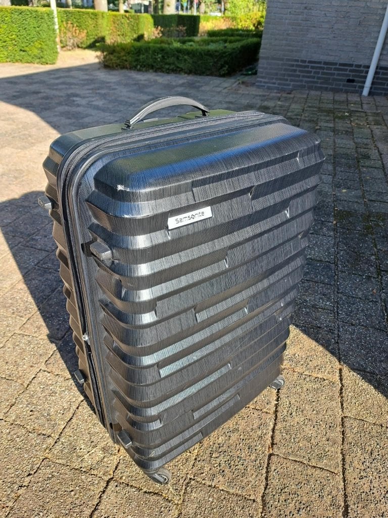 Zwart Samsonite Koffer, Gebruikt, Hard kunststof, 70 cm of meer, Wieltjes