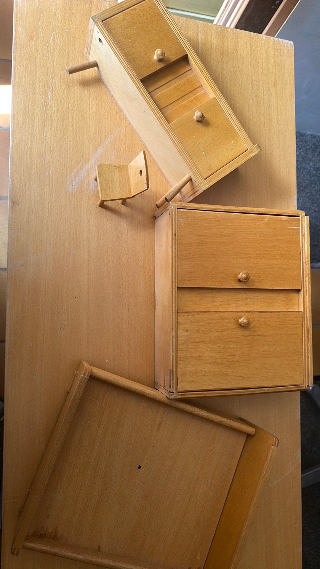 Vintage kastjes bed stoeltje  een pootje mist kastje, Ophalen of Verzenden, Gebruikt