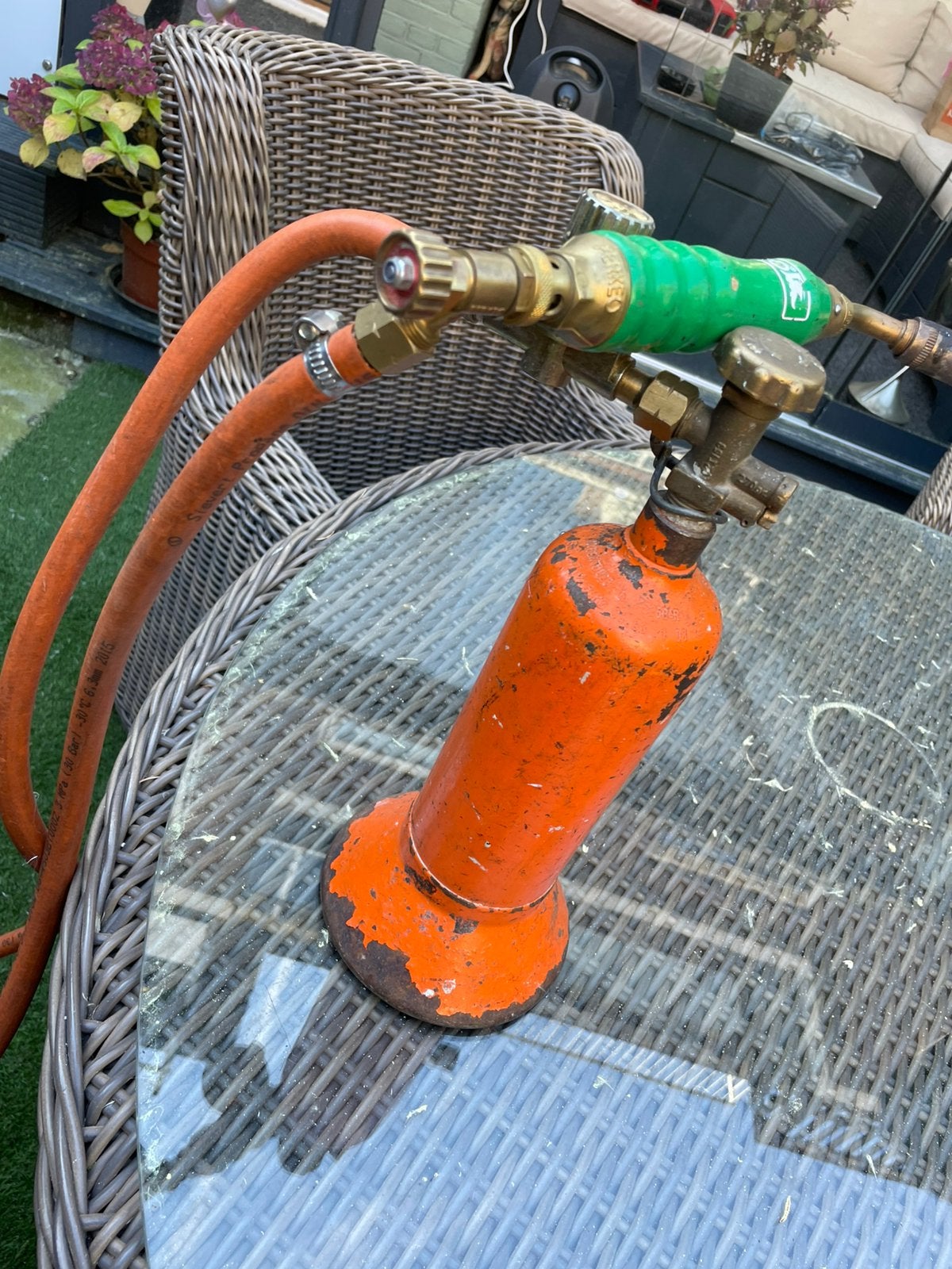 Karwei gasfles compleet met vul nippel zinksoldeer bout, Ophalen of Verzenden, Zo goed als nieuw