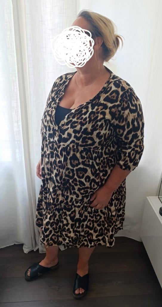 ZOMER26 korte jurk stroken boho style panterprint mt50/52, Kleding | Dames, Jurken, Ophalen of Verzenden, Zo goed als nieuw, Bruin