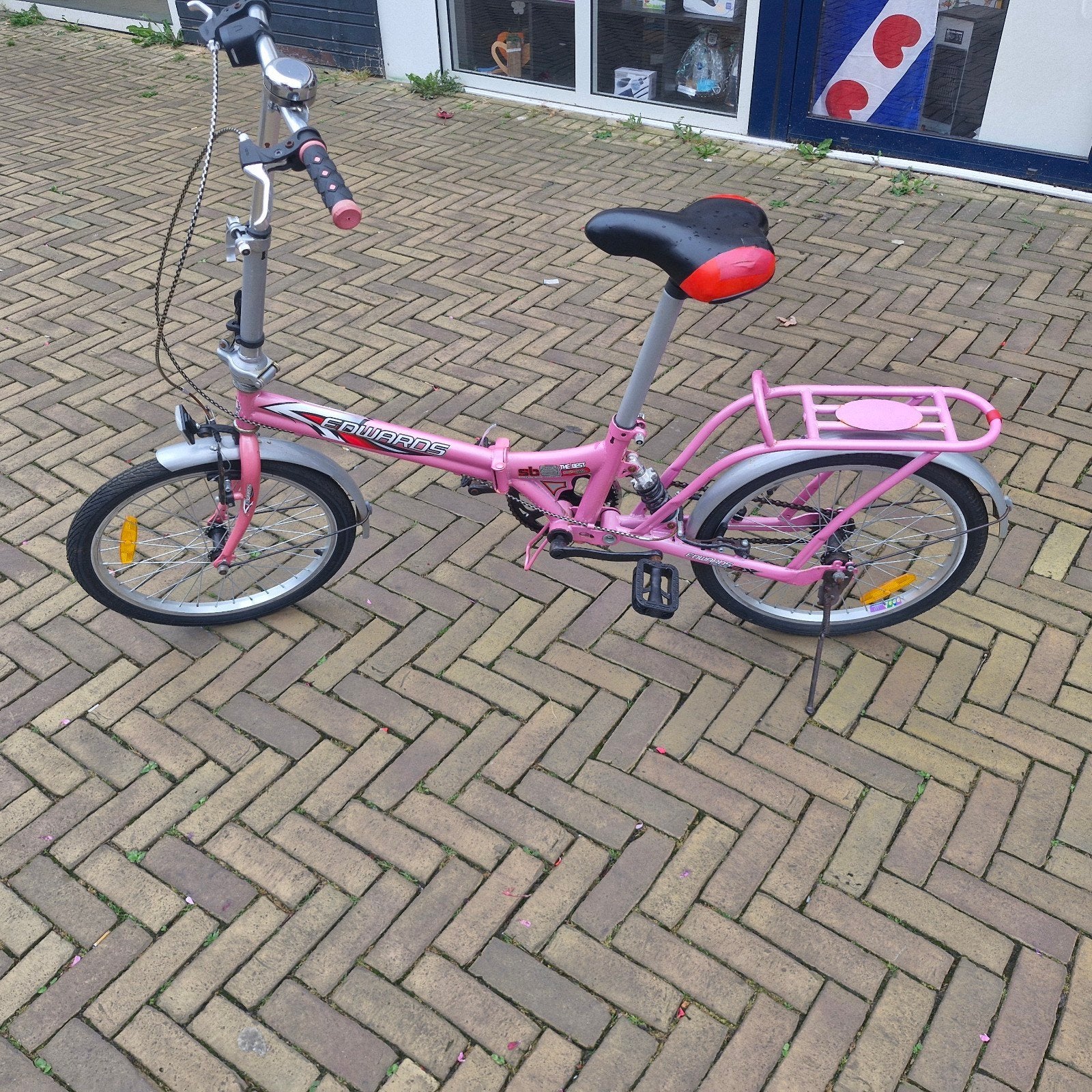 Roze opvouwbare fiets - Edwards - 20 inch, Fietsen en Brommers, 20 inch of meer, Gebruikt, Velgrem, Totaal opvouwbaar