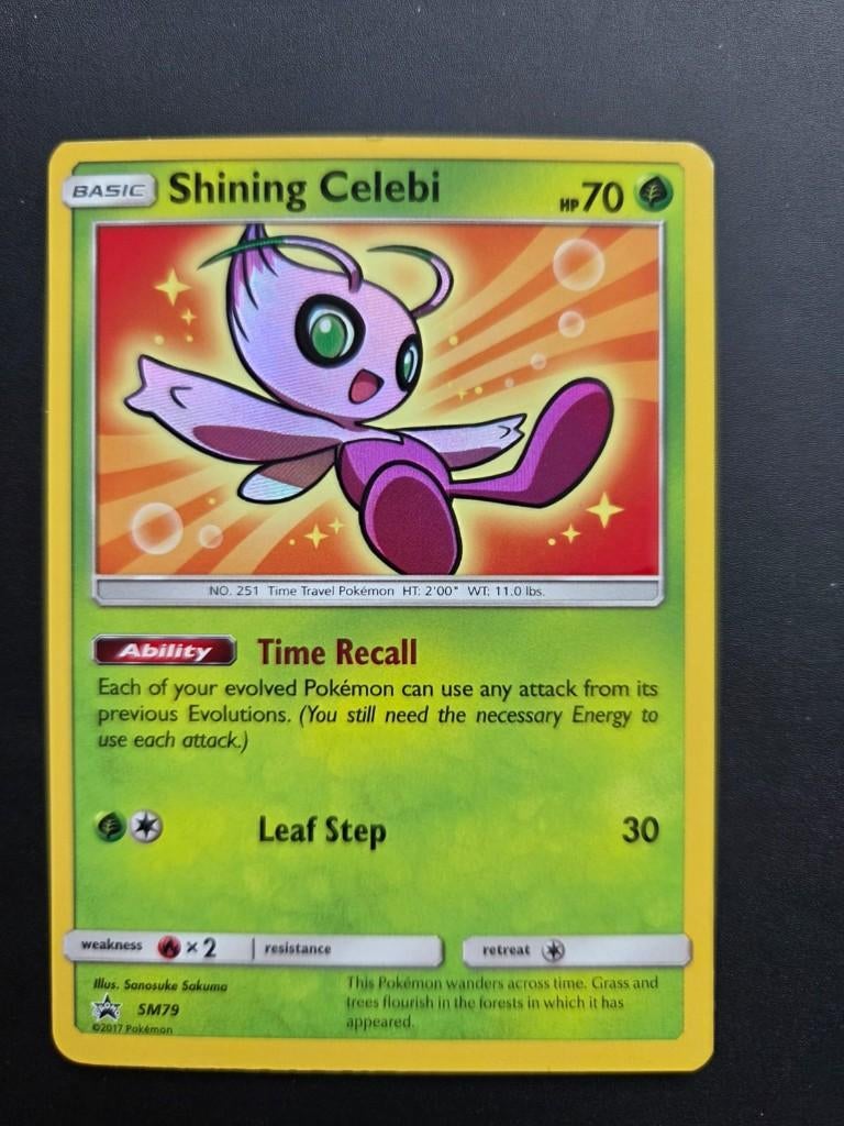 pokemon black star sun & moon promo holo shining celebi SM79, Ophalen of Verzenden, Zo goed als nieuw, Losse kaart, Foil