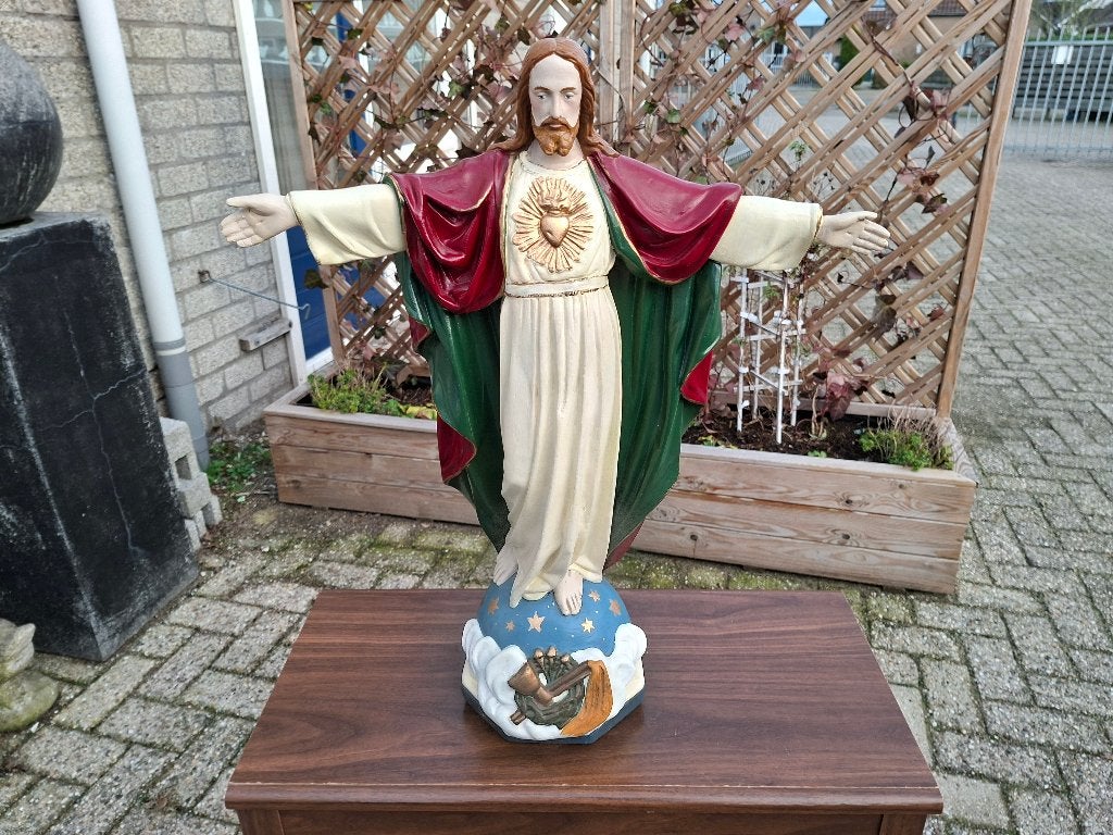 antiek cristus beeld jezus die het volk zegend heilig hart, Antiek en Kunst, Ophalen of Verzenden