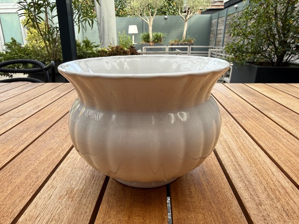 Bloempot geribbeld wit 19cm - Oud Delft w 115/2, Ophalen of Verzenden