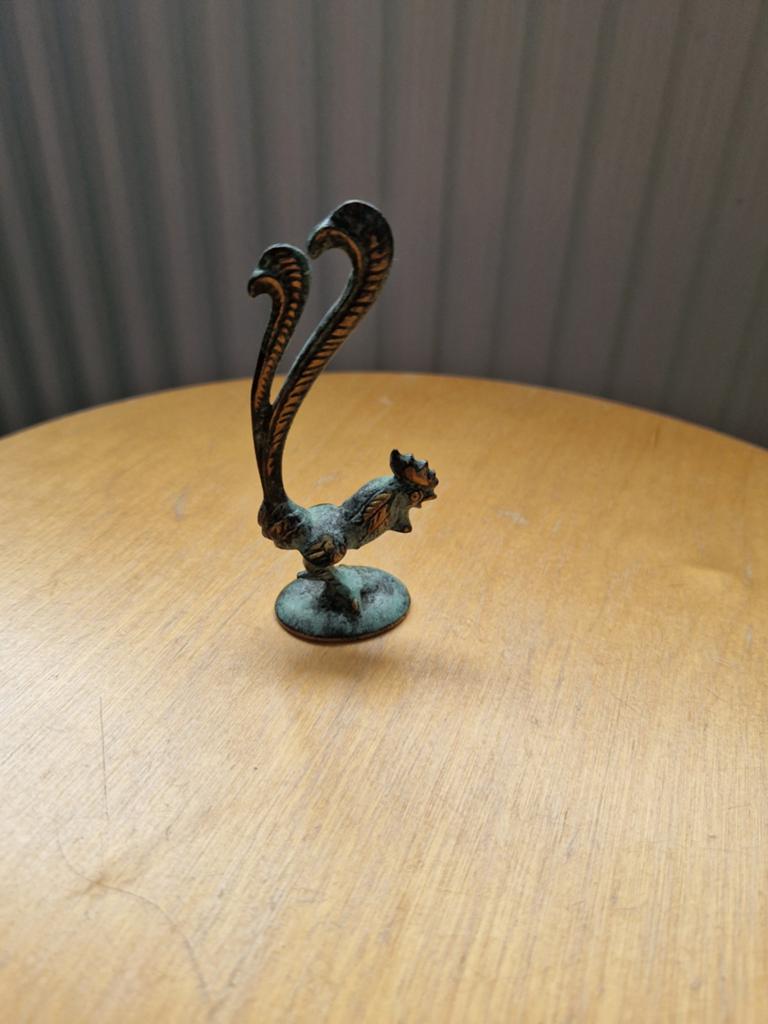 Vintage messing of bronzen hanenbeeldje, Verzamelen, Beelden en Beeldjes, Ophalen of Verzenden, Gebruikt, Dier