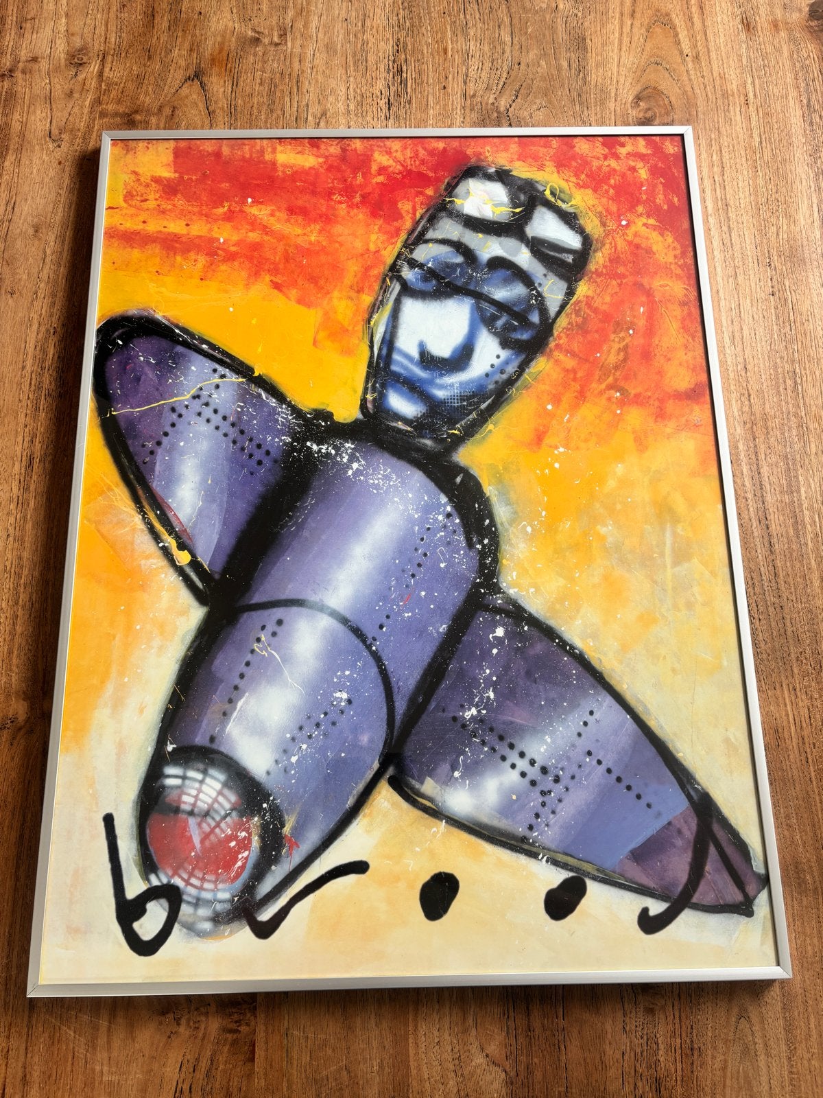 Herman Brood Art Poster Vliegtuig - Ingelijst, Ophalen, Zo goed als nieuw, Foto of Poster, 75 – 100