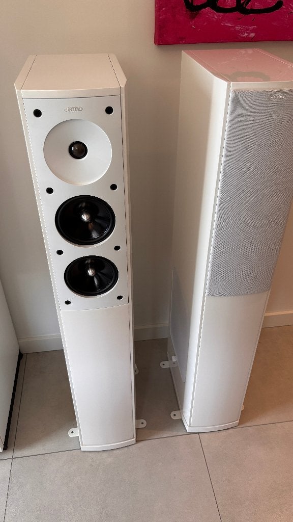 Jamo S606 Vloerstaande Speakers (Wit) – Set van 2, Ophalen, Zo goed als nieuw, 120 watt of meer, Front, Rear of Stereo speakers