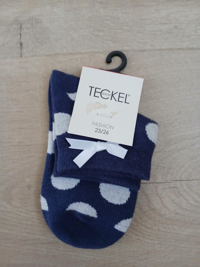 NIEUW! Teckel sokjes blauw/wit met strikje 23-26, Teckel, Jongetje of Meisje, Nieuw, Ophalen of Verzenden