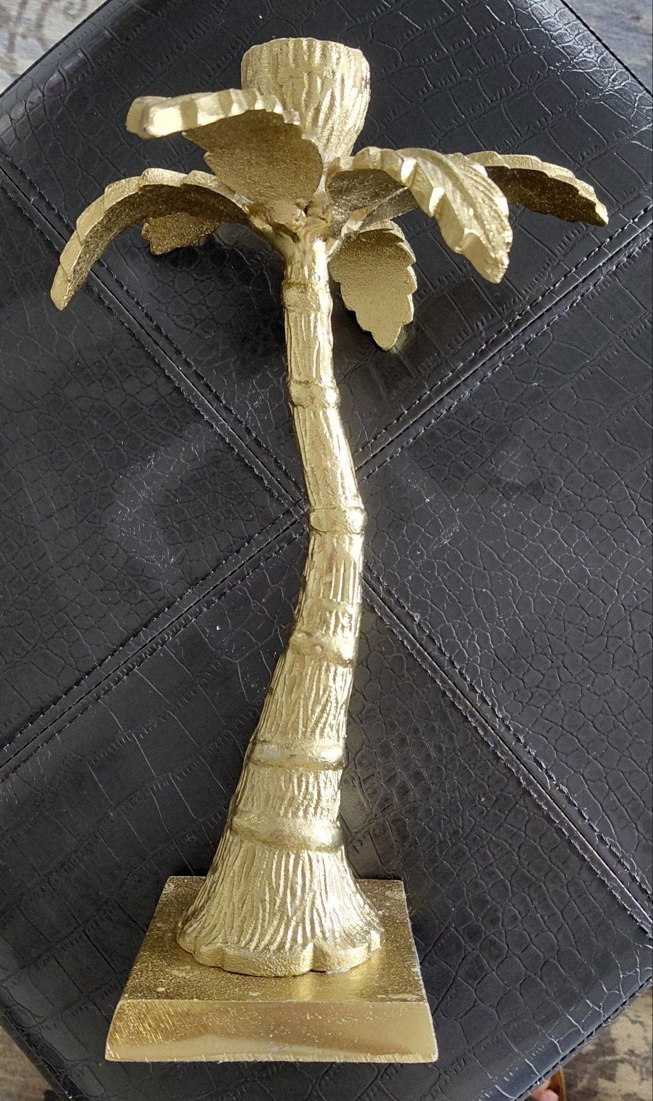 Metalen goudkleurig palmboom kaarsenstandaard 26 cm.hoog in, Huis en Inrichting, Gebruikt, 26 cm, Overige merken, Ophalen of Verzenden