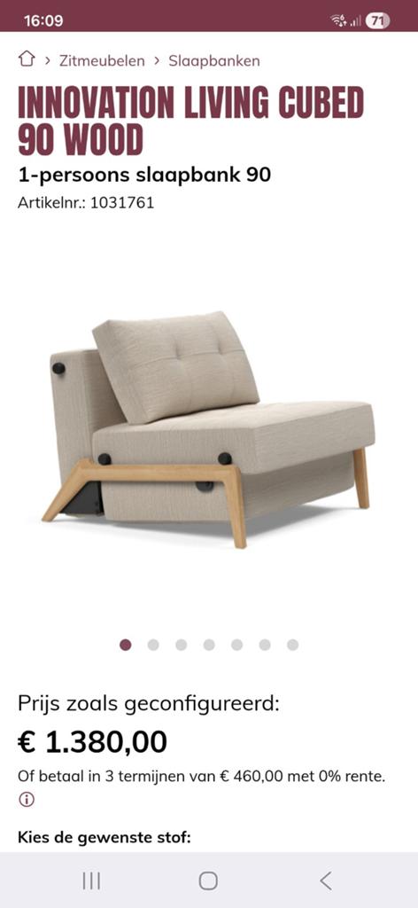 Innovation Living Cubed 90 Wood opklapbed zgan, Huis en Inrichting, Slaapkamer | Bedden, Ophalen, 90 cm, Eenpersoons, Zo goed als nieuw