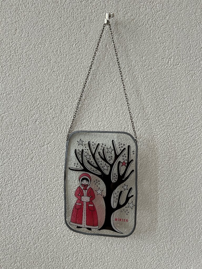 Vintage Glas-in-Lood Raamhanger Winter - Vier Seizoenen, Ophalen of Verzenden