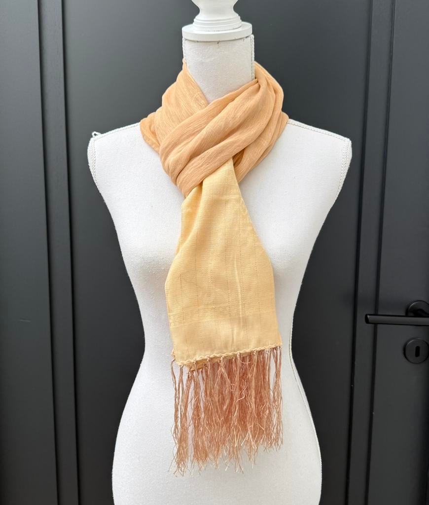 Vintage zijde en viscose mix pastelkleurige grote sjaal, Ophalen of Verzenden, Zo goed als nieuw, Maat 46/48 (XL) of groter, Sjaal