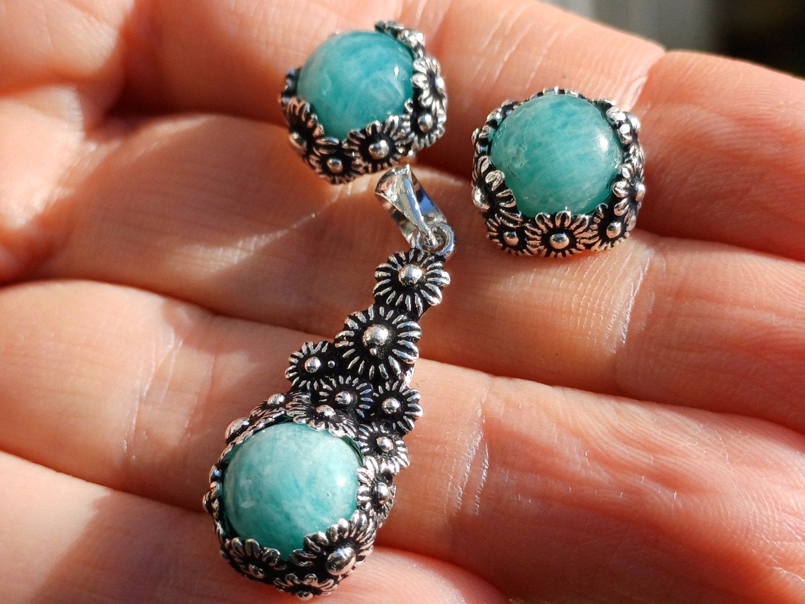 Vanoli 925 zilveren set oorbellen kettinghanger amazoniet, Sieraden, Tassen en Uiterlijk, Daiva1973@hotmail.com, Vanoli, Amsterdam
