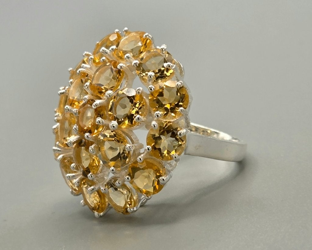 Zilveren cocktailring met edelstenen citrien. 2026/678, Sieraden, Tassen en Uiterlijk, 18 tot 19, ., Geel, Nieuw