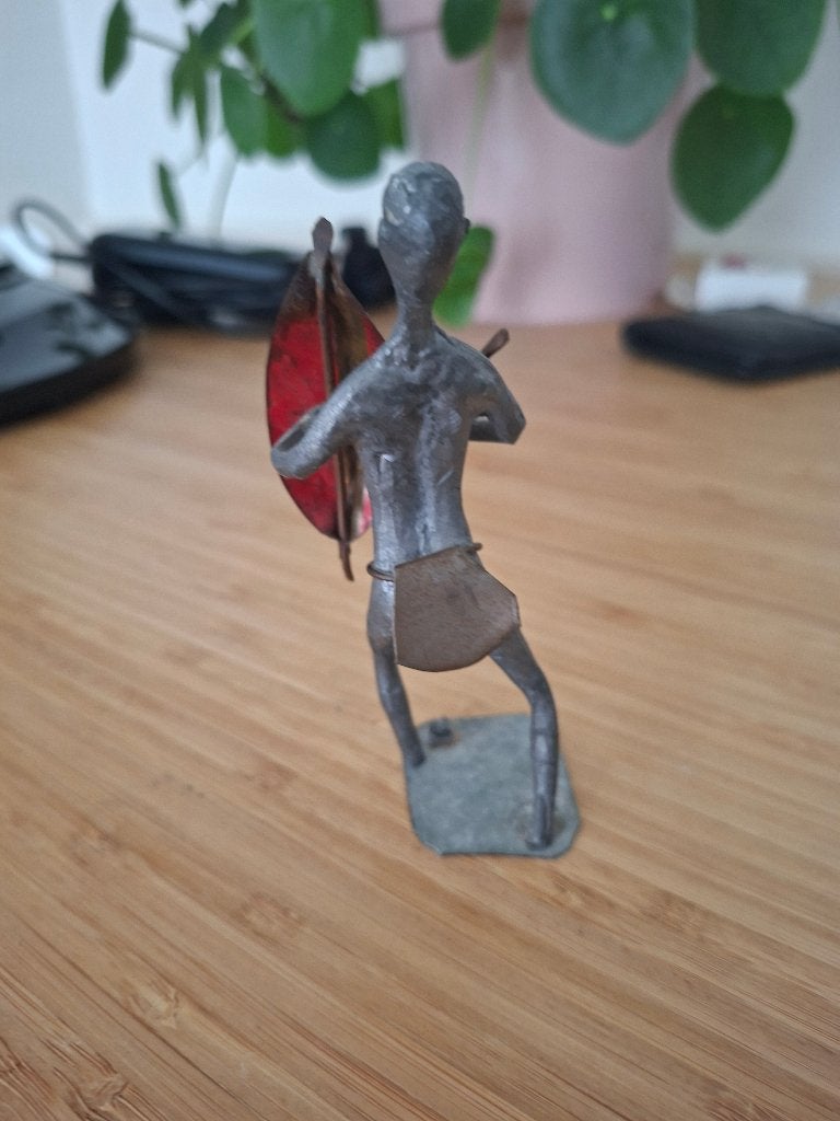 Vintage Afrikaanse Krijger Beeldje - Metaal, Ophalen of Verzenden, Gebruikt