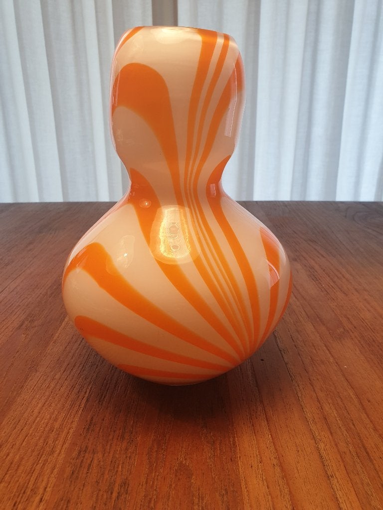 Carlo Moretti — Oranje-Witte Gemarmerde Murano Glazen Vaas, Ophalen of Verzenden