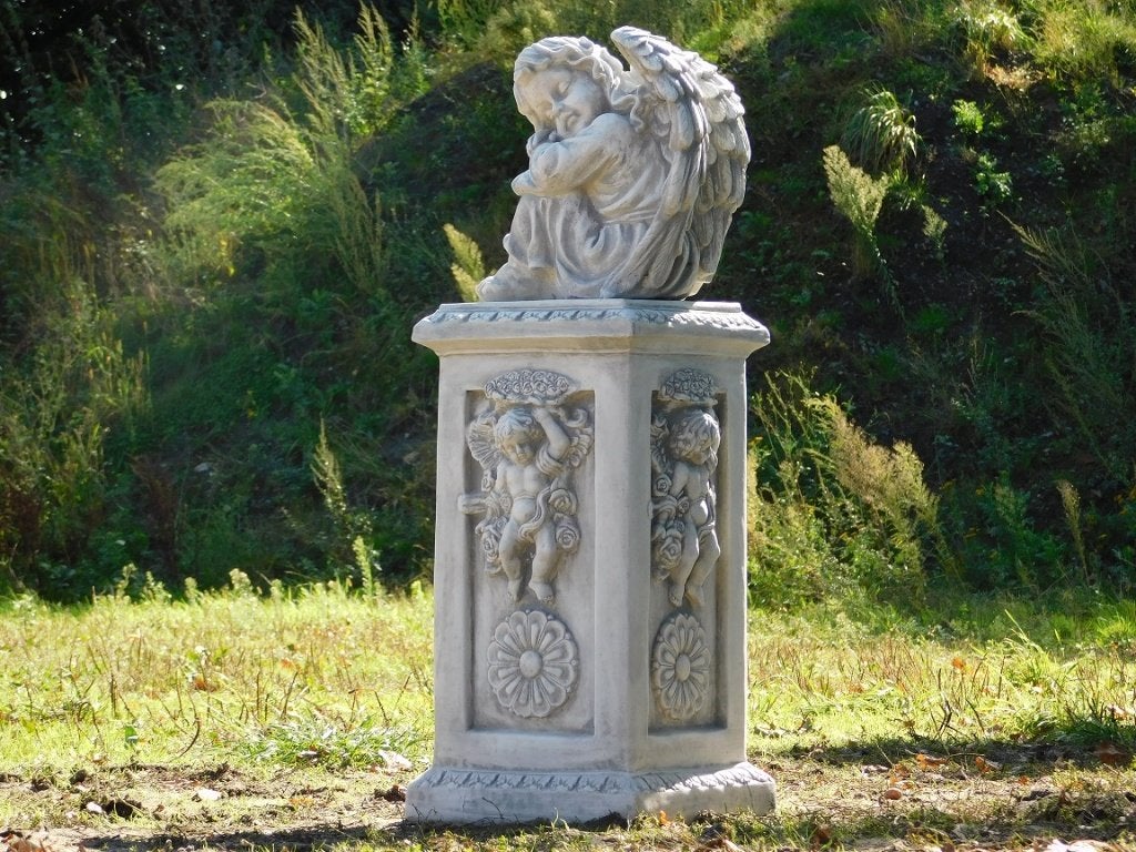 Engelsokkel met Engelbeeld - 93 cm - Steen, Steen, Engelenbeeld, ., Ophalen of Verzenden