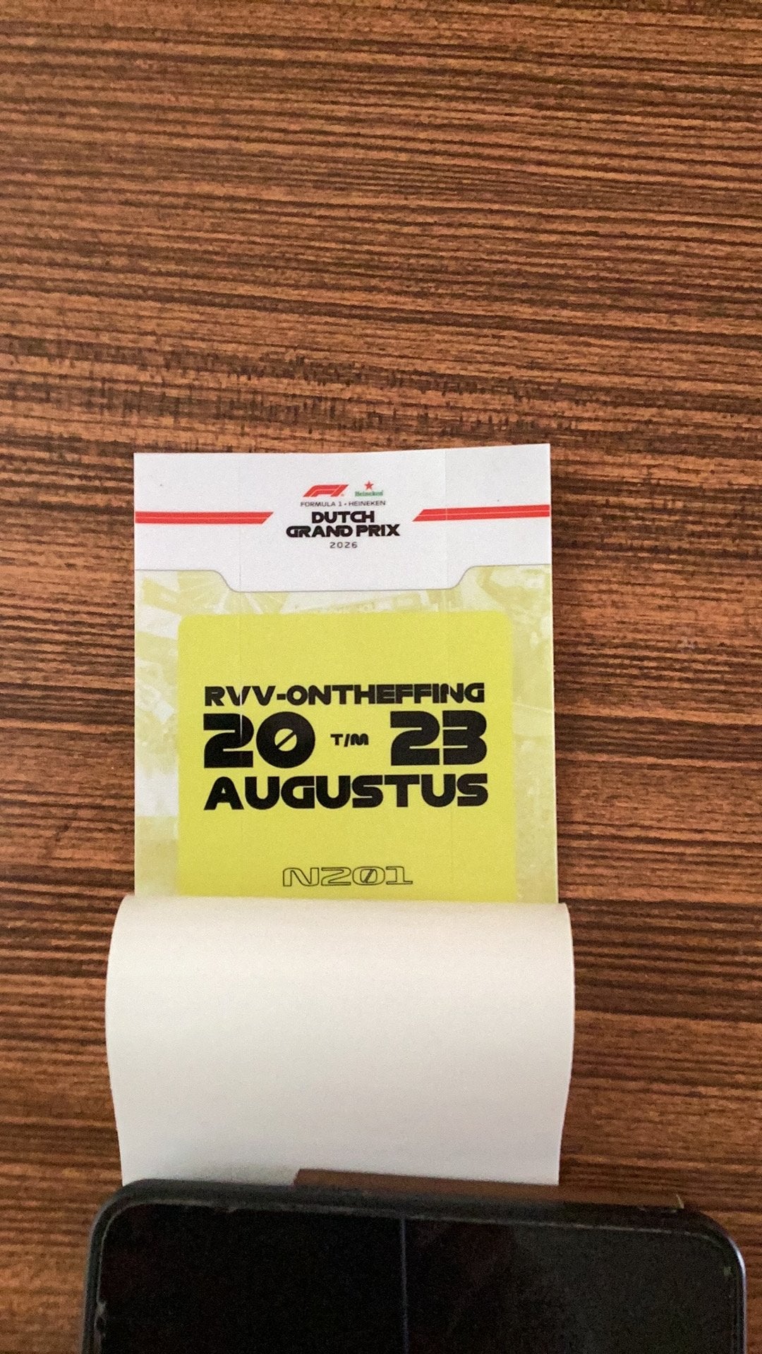 Parkeervergunning,doorlaatbewijs formule 1 Zandvoort, Eén persoon