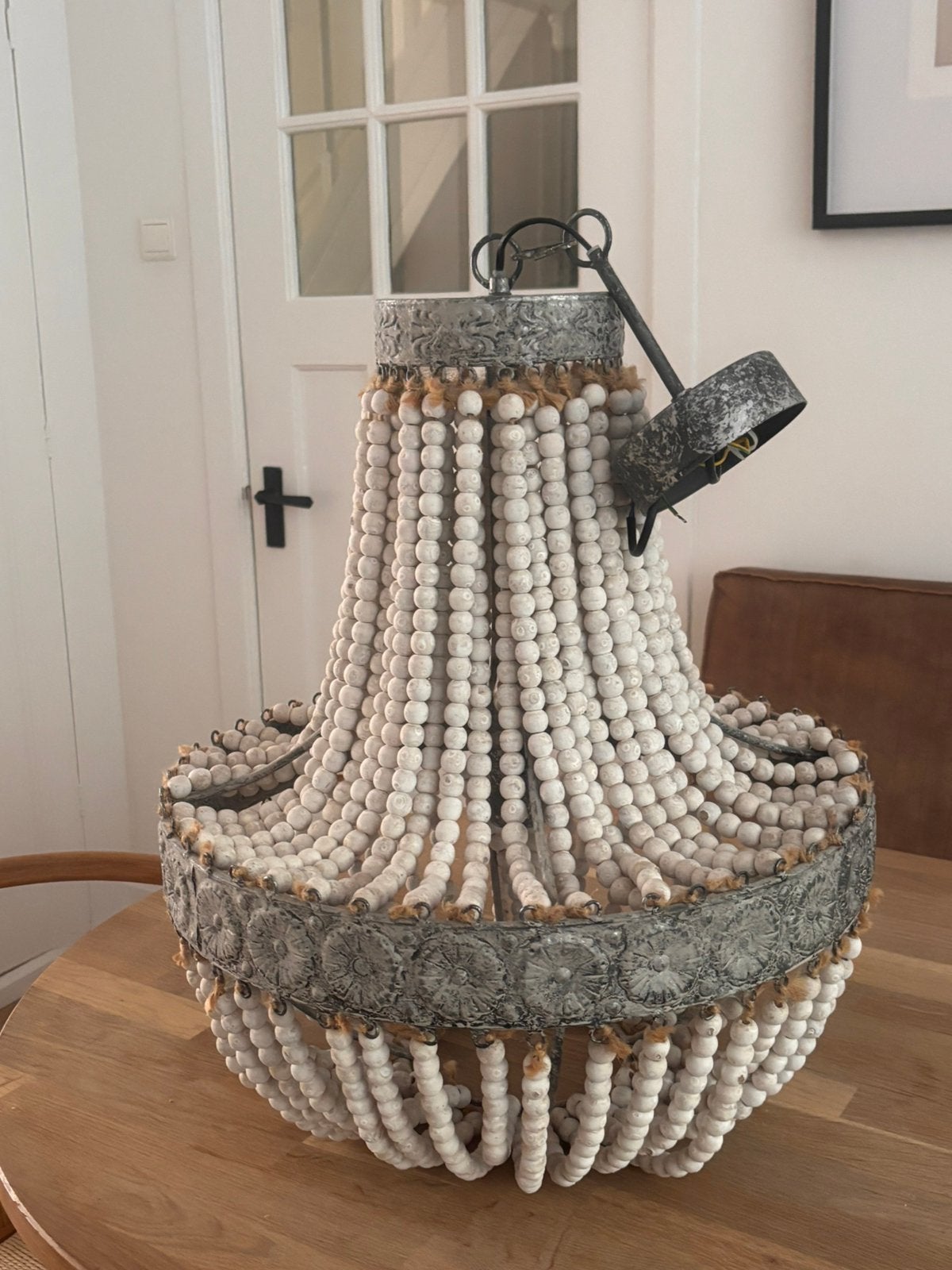 Prachtige Houten Kralen Hanglamp XL Zion (ø51 cm) – Zgan!, Huis en Inrichting, Ophalen, Zo goed als nieuw, Metaal