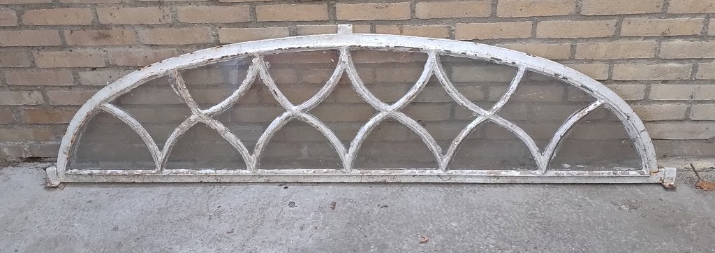 Gietijzeren stalraam met glas, halfrond, 180 x 45 cm, Ophalen