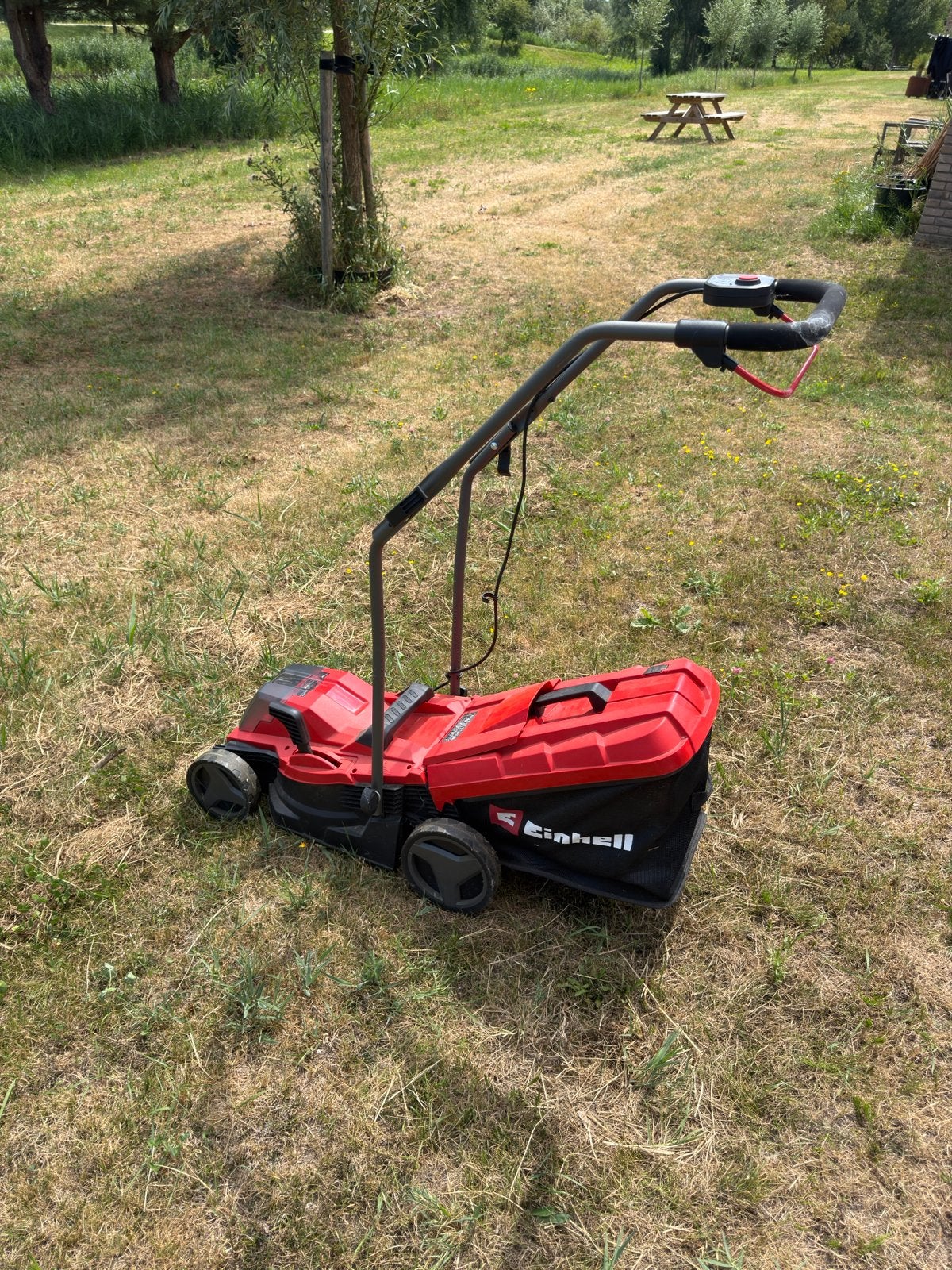Einhell Accu-grasmaaier met opvangzak, Tuin en Terras, Grasmaaiers, Ophalen, Cirkelmaaier, Gebruikt, Accu-grasmaaier