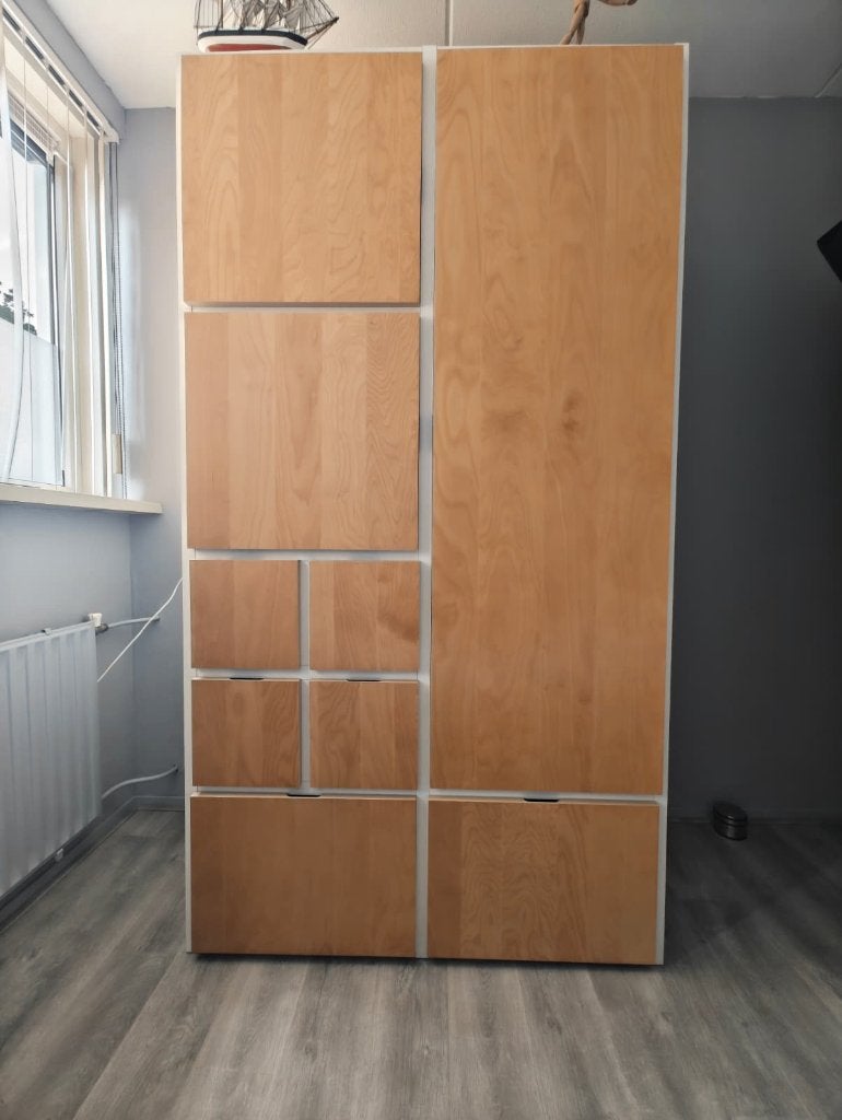 IKEA kleding/opbergkast, Gebruikt, 100 tot 150 cm, 200 cm of meer, Houtlook / berken fronten